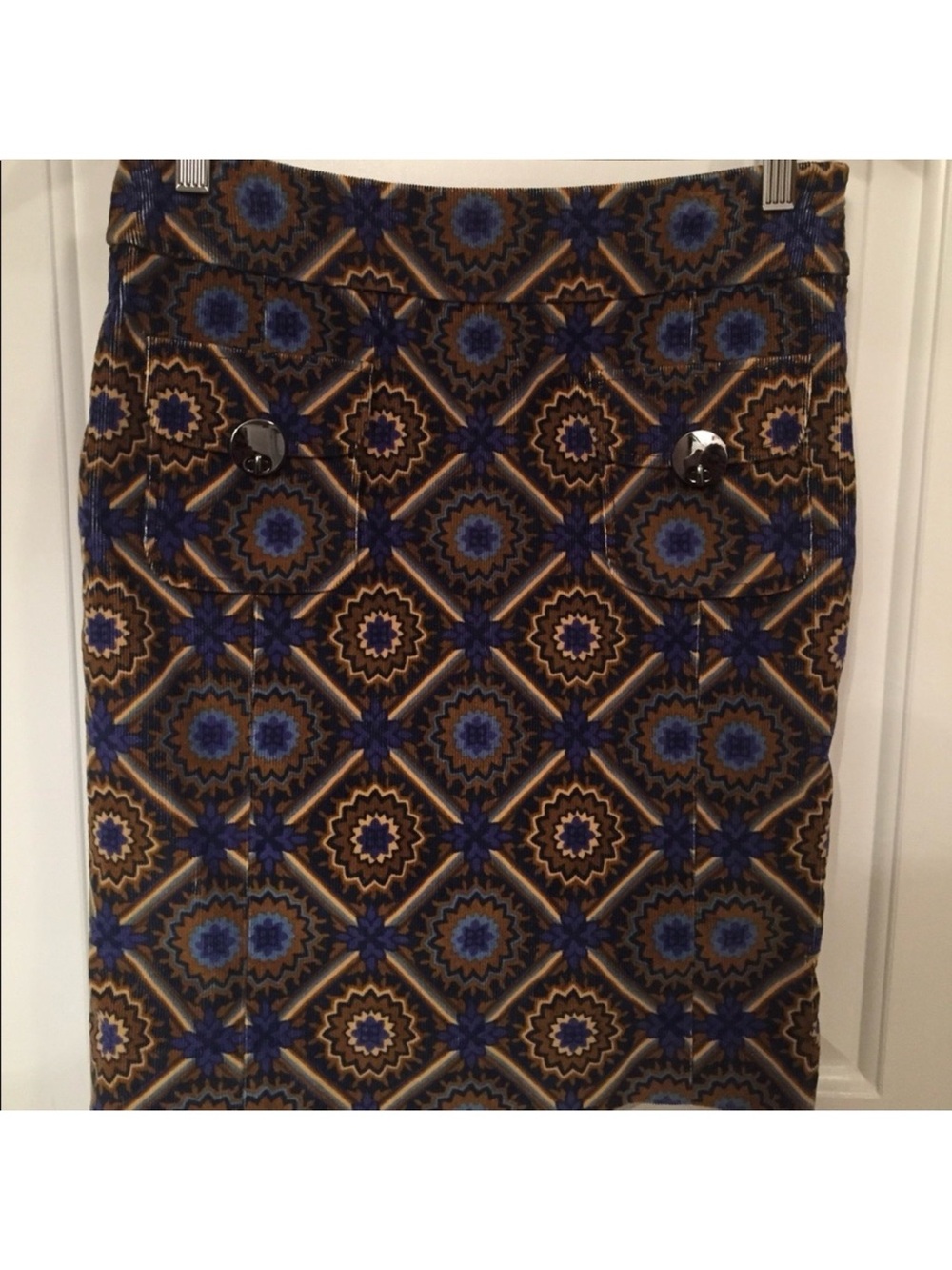 ETCETERA SKIRT PENCIL BLUE GOLD BROWN STRETCH COTTON Size 2